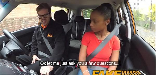  Fake Driving School ebony learner with big tits is worst driver yet